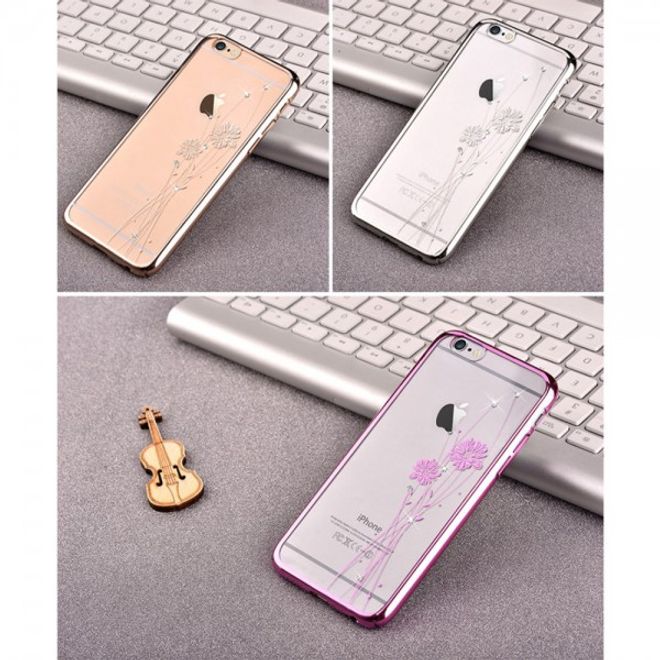 iPhone 6 Plus/6S Plus Hart Plastik Case mit Glassteinen und Kornblumenmuster - silber