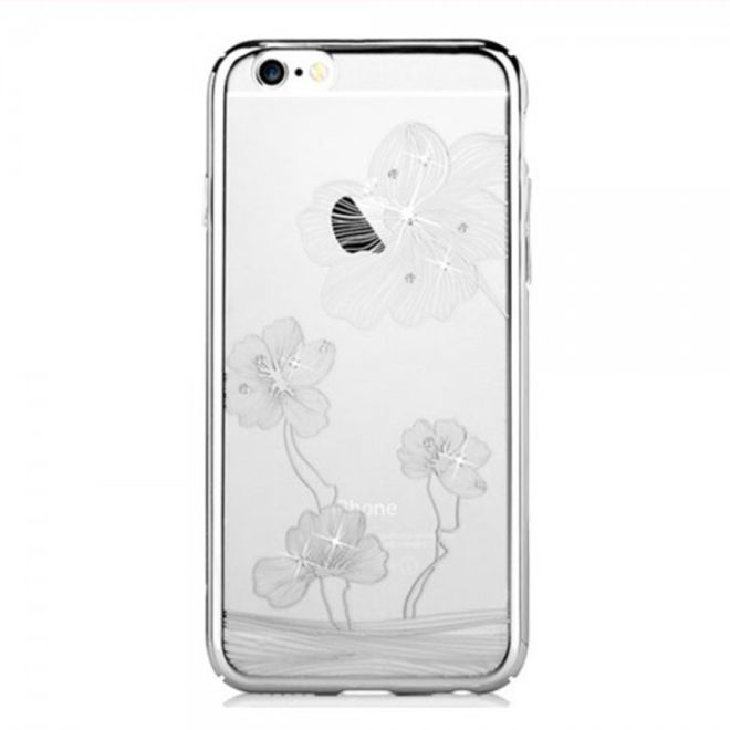 iPhone 6 Plus/6S Plus Hart Plastik Case mit Rahmen, Glassteinen und Kornblumenmuster - silber