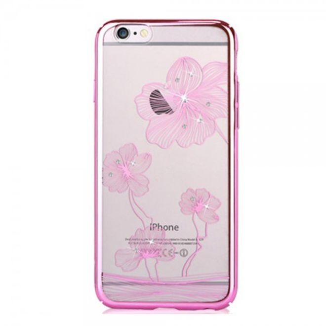 iPhone 6 Plus/6S Plus Hart Plastik Case mit Rahmen, Glassteinen und Kornblumenmuster - pink