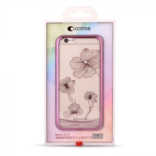 iPhone 6 Plus/6S Plus Hart Plastik Case mit Rahmen, Glassteinen und Kornblumenmuster - pink
