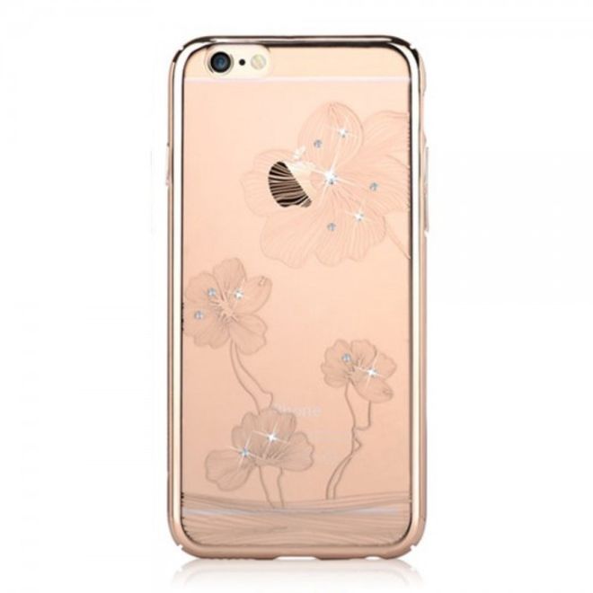 iPhone 6 Plus/6S Plus Hart Plastik Case mit Rahmen, Glassteinen und Kornblumenmuster - gold