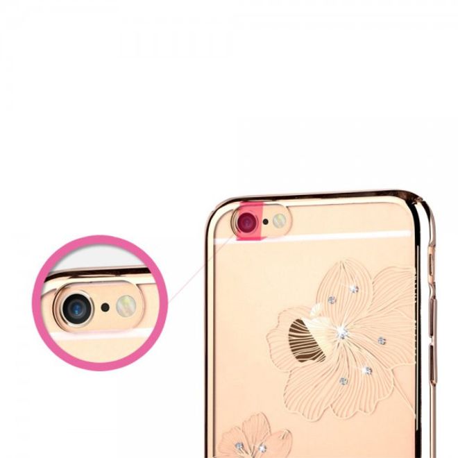 iPhone 6 Plus/6S Plus Hart Plastik Case mit Rahmen, Glassteinen und Kornblumenmuster - gold