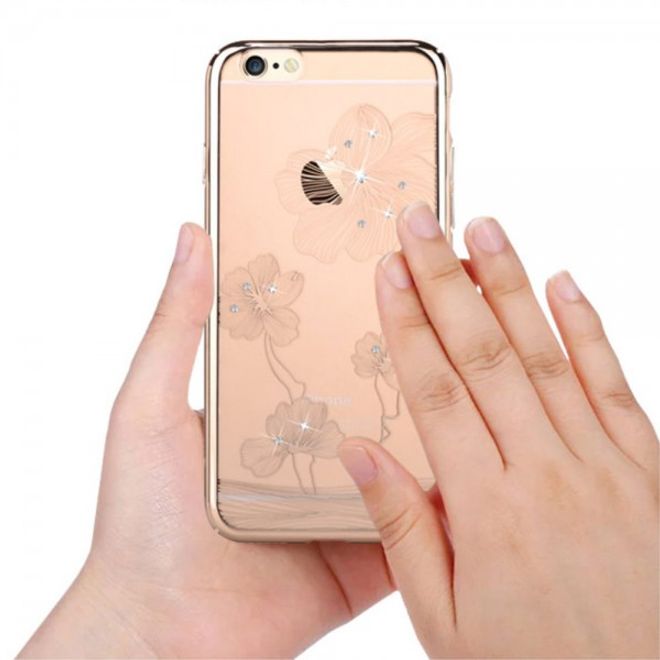 iPhone 6 Plus/6S Plus Hart Plastik Case mit Rahmen, Glassteinen und Kornblumenmuster - gold