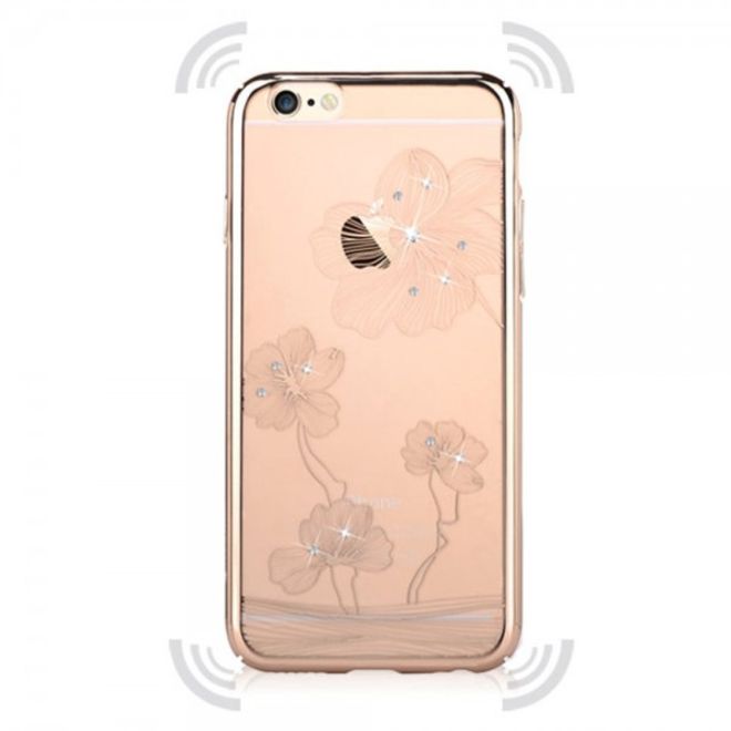 iPhone 6 Plus/6S Plus Hart Plastik Case mit Rahmen, Glassteinen und Kornblumenmuster - gold