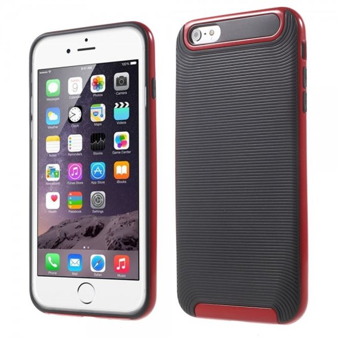 iPhone 6 Plus/6S Plus Elastisches Plastik Case mit Bumper Aufsatz und Linientextur -  rot