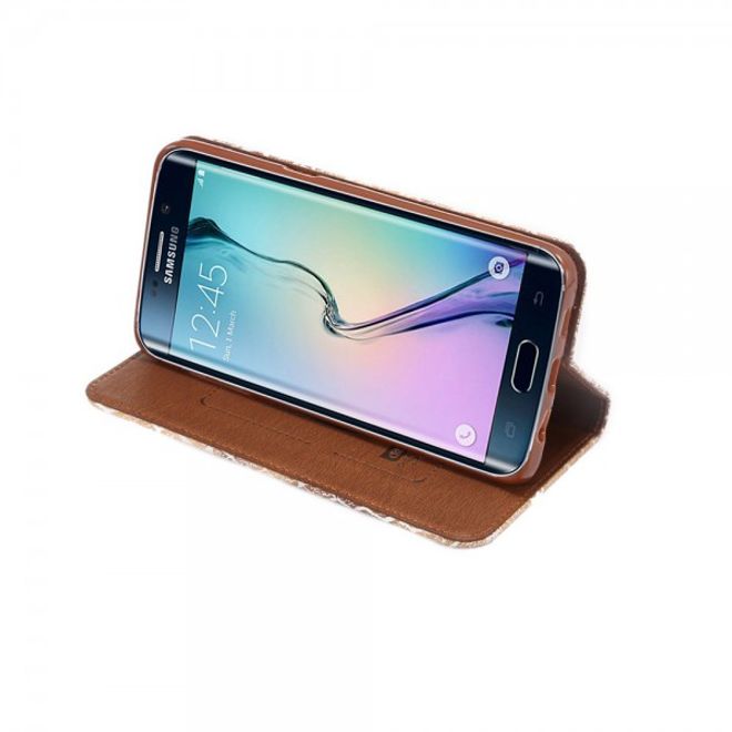Galaxy S6 Edge Plus Magnetisches Leder Case mit kiesartiger Oberfläche und Standfunktion - braun