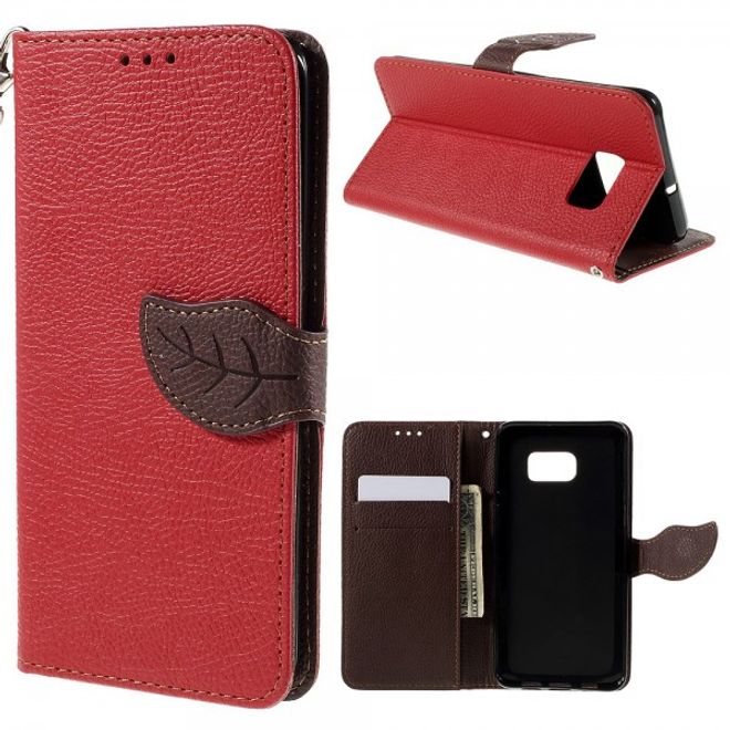 Galaxy S6 Edge Plus Elegantes Leder Flip Case mit Lederblatt und Standfunktion - rot