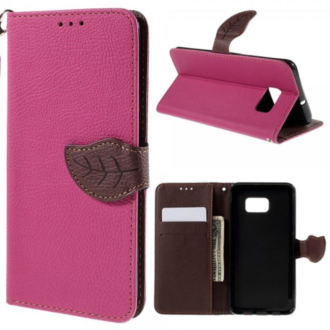 Galaxy S6 Edge Plus Elegantes Leder Flip Case mit Lederblatt und Standfunktion - rosa