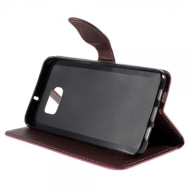 Galaxy S6 Edge Plus Elegantes Leder Flip Case mit Lederblatt und Standfunktion - rosa
