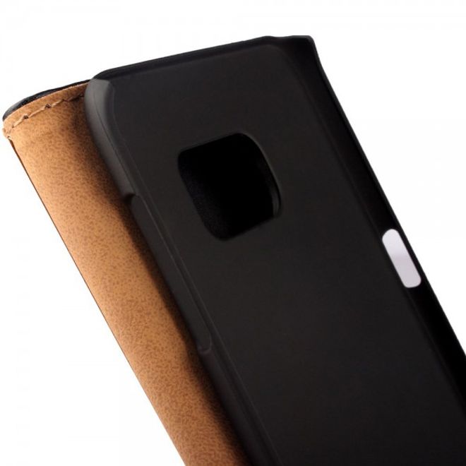 Galaxy S6 Edge Plus Magnetisches teils Echt- und Kunstleder Case mit Standfunktion - schwarz