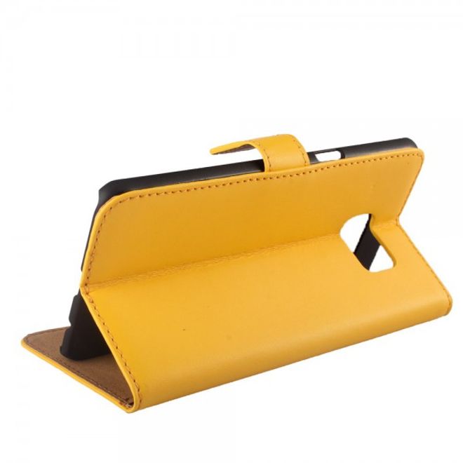Galaxy S6 Edge Plus Magnetisches teils Echt- und Kunstleder Case mit Standfunktion - gelb