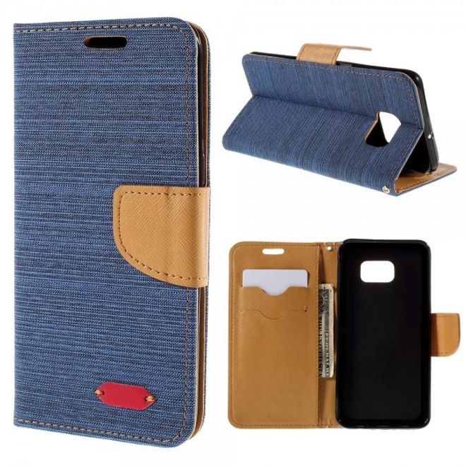 Galaxy S6 Edge Plus Zweifarbiges Leder Case mit stoffartiger Oberfläche - blau