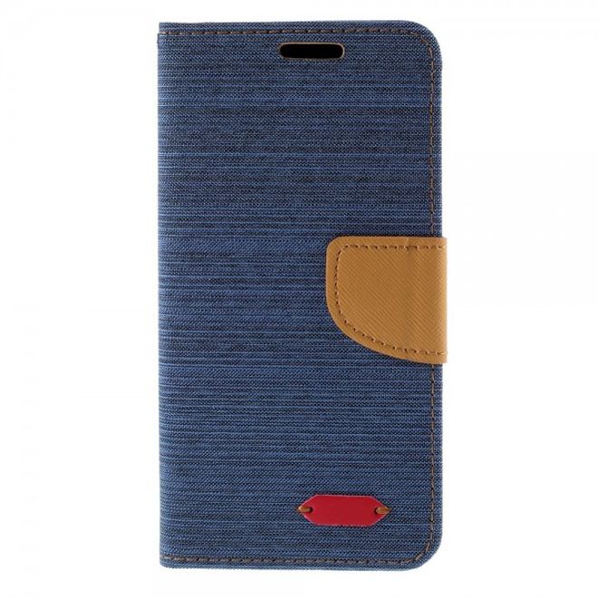Galaxy S6 Edge Plus Zweifarbiges Leder Case mit stoffartiger Oberfläche - blau