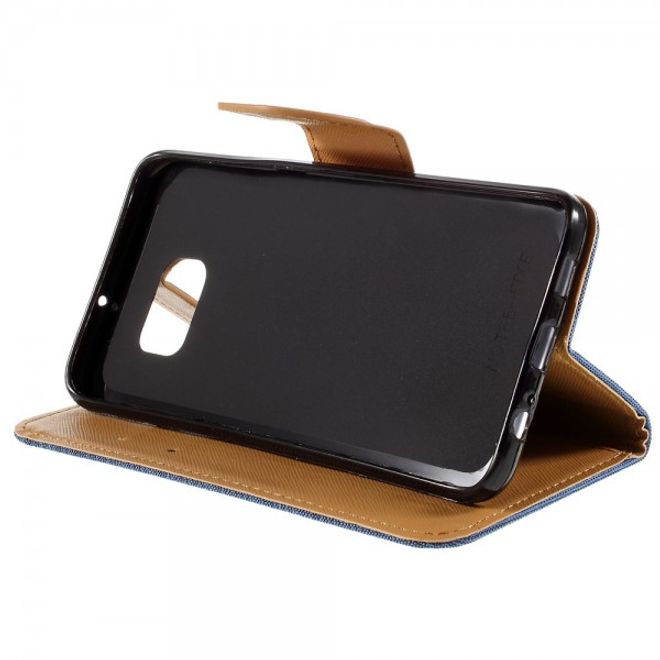 Galaxy S6 Edge Plus Zweifarbiges Leder Case mit stoffartiger Oberfläche - blau