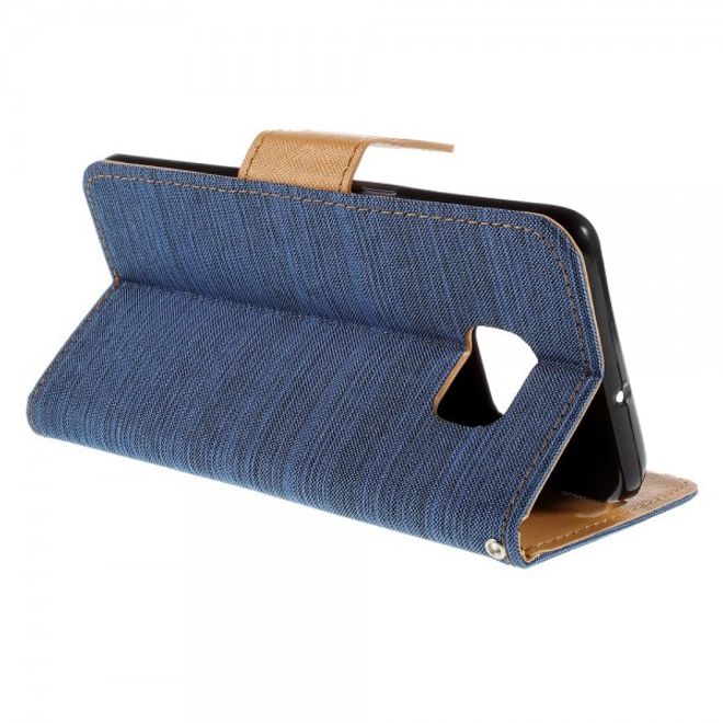 Galaxy S6 Edge Plus Zweifarbiges Leder Case mit stoffartiger Oberfläche - blau