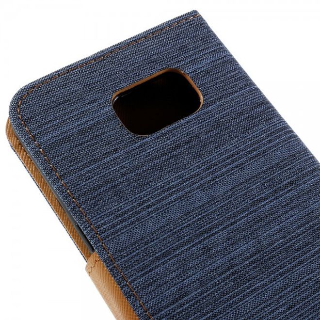 Galaxy S6 Edge Plus Zweifarbiges Leder Case mit stoffartiger Oberfläche - blau
