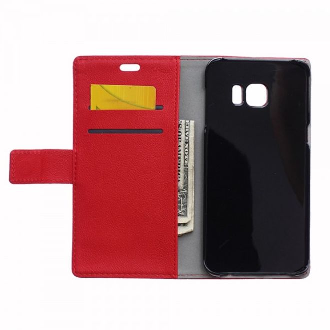 Galaxy S6 Edge Plus Klassisches Leder Case mit Litchitextur - rot