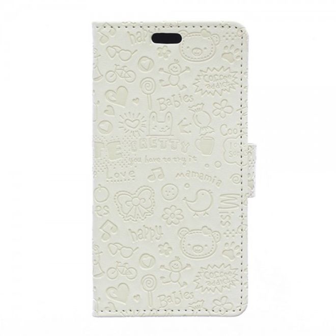 Galaxy S6 Edge Plus Leder Case mit Graffiti Muster und Standfunktion - weiss