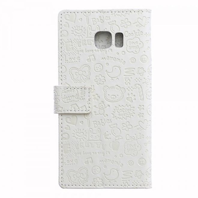 Galaxy S6 Edge Plus Leder Case mit Graffiti Muster und Standfunktion - weiss