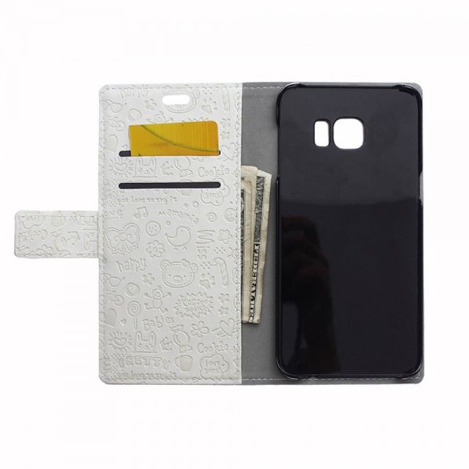 Galaxy S6 Edge Plus Leder Case mit Graffiti Muster und Standfunktion - weiss