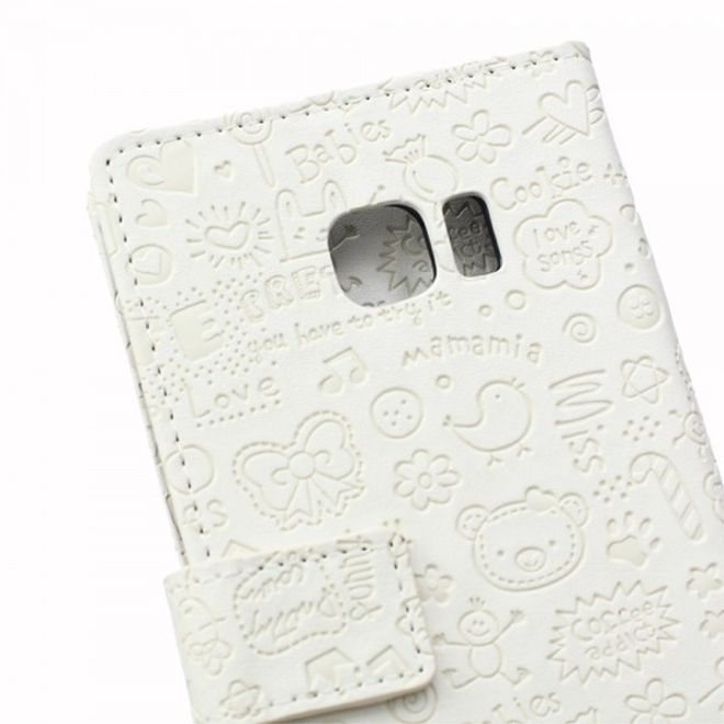 Galaxy S6 Edge Plus Leder Case mit Graffiti Muster und Standfunktion - weiss