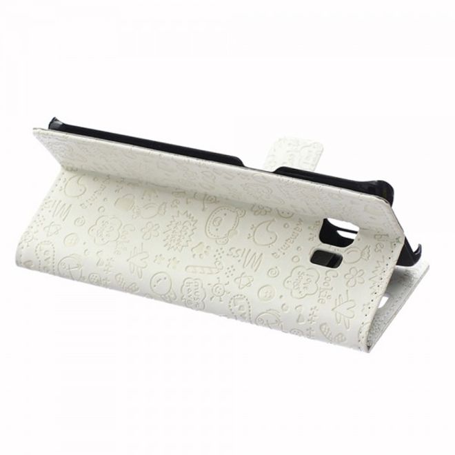 Galaxy S6 Edge Plus Leder Case mit Graffiti Muster und Standfunktion - weiss