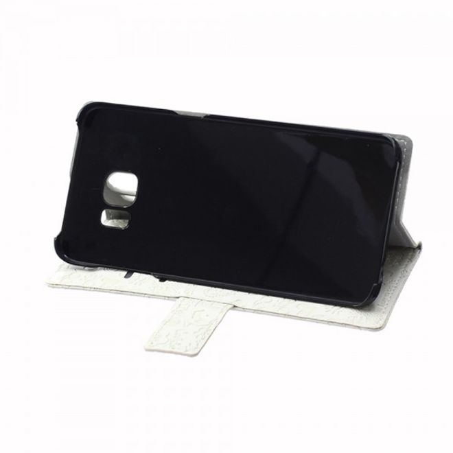 Galaxy S6 Edge Plus Leder Case mit Graffiti Muster und Standfunktion - weiss
