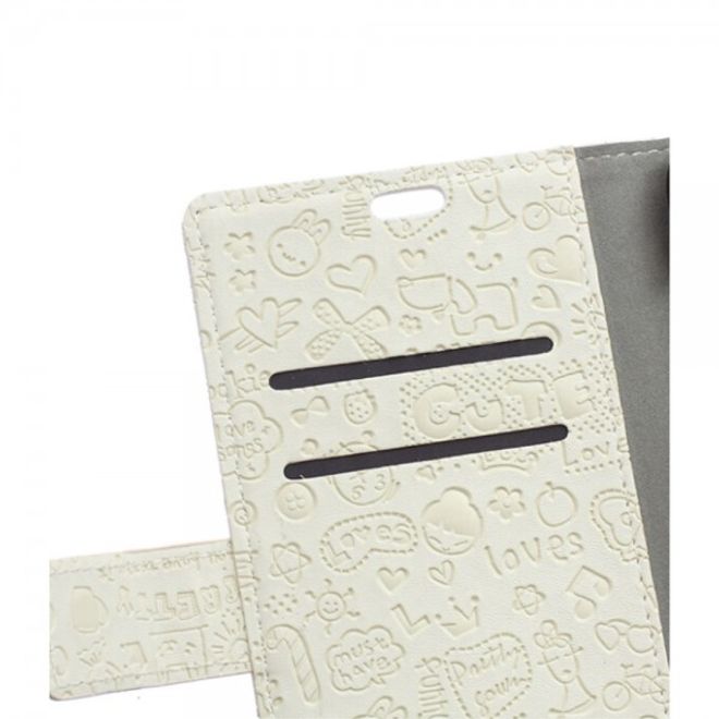 Galaxy S6 Edge Plus Leder Case mit Graffiti Muster und Standfunktion - weiss