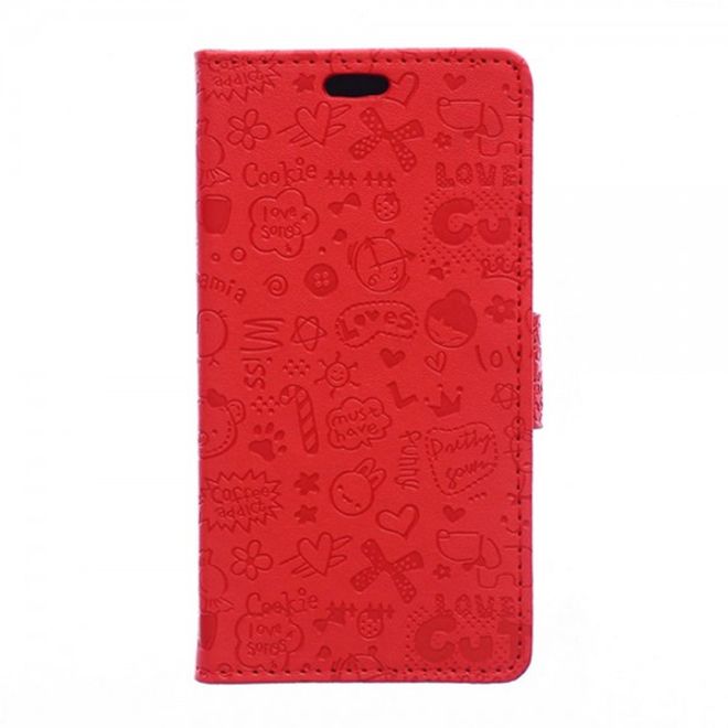 Galaxy S6 Edge Plus Leder Case mit Graffiti Muster und Standfunktion - rot