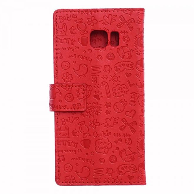 Galaxy S6 Edge Plus Leder Case mit Graffiti Muster und Standfunktion - rot