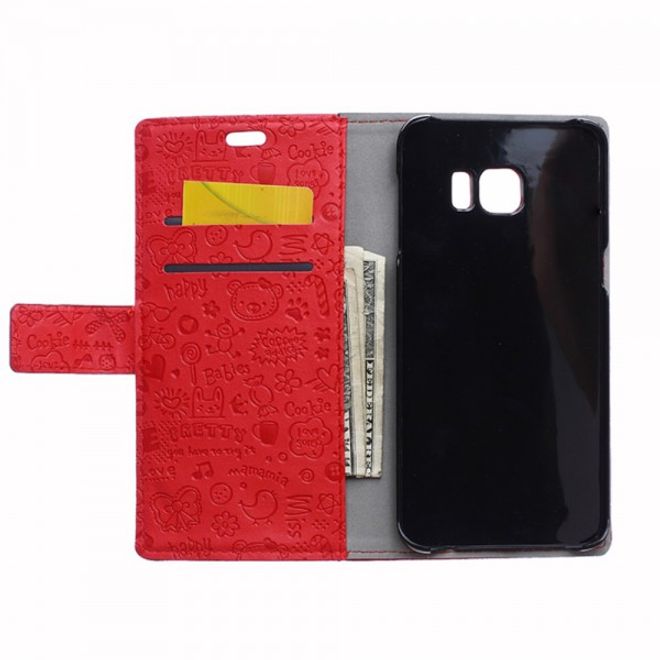 Galaxy S6 Edge Plus Leder Case mit Graffiti Muster und Standfunktion - rot