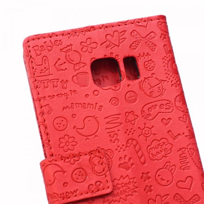 Galaxy S6 Edge Plus Leder Case mit Graffiti Muster und Standfunktion - rot