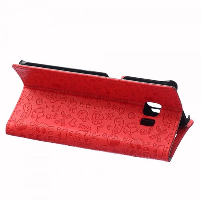 Galaxy S6 Edge Plus Leder Case mit Graffiti Muster und Standfunktion - rot