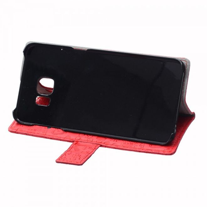 Galaxy S6 Edge Plus Leder Case mit Graffiti Muster und Standfunktion - rot