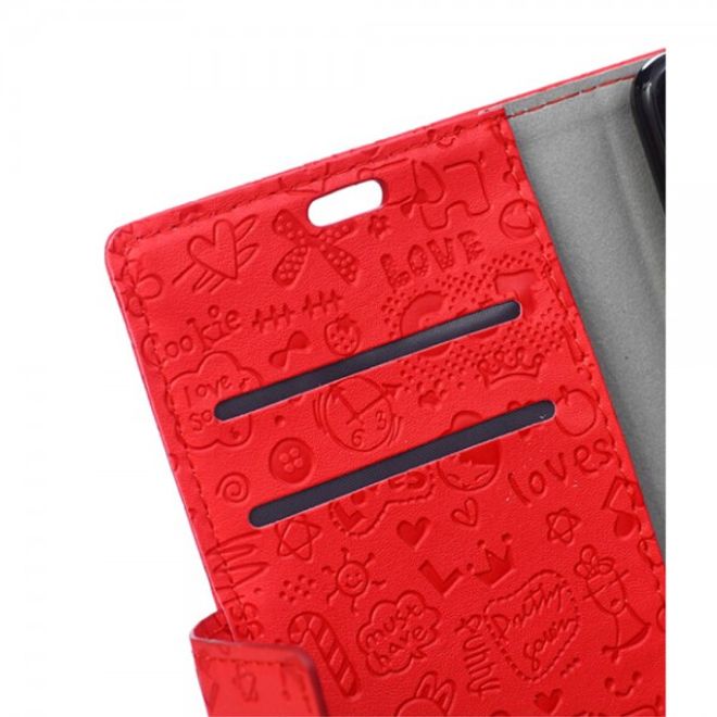 Galaxy S6 Edge Plus Leder Case mit Graffiti Muster und Standfunktion - rot