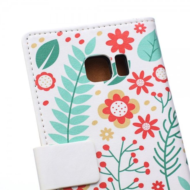 Galaxy S6 Edge Plus Leder Case mit Blumen und Blättern