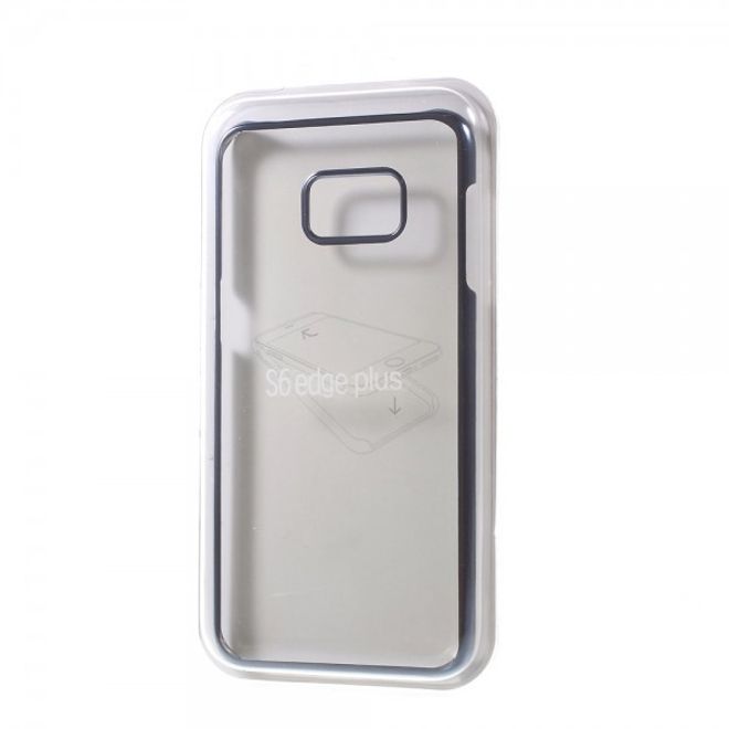 Galaxy S6 Edge Plus Transparentes Hart Plastik Case mit farbigem Rahmen - blau