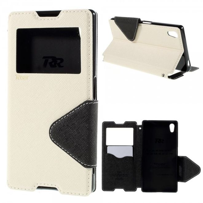 Sony Xperia Z5 Roar Korea Diary View Leder Flip Case mit kleinem Fenster - weiss