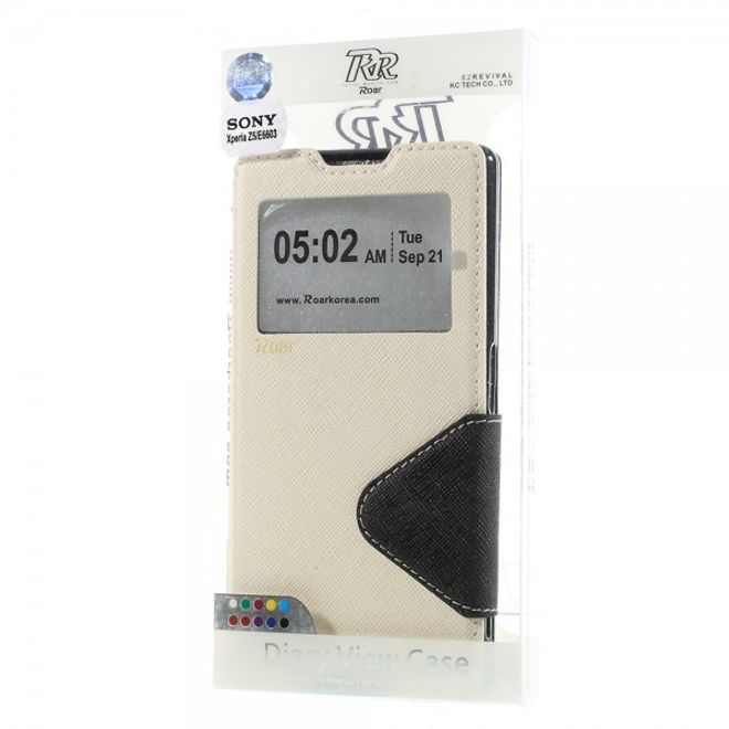 Sony Xperia Z5 Roar Korea Diary View Leder Flip Case mit kleinem Fenster - weiss