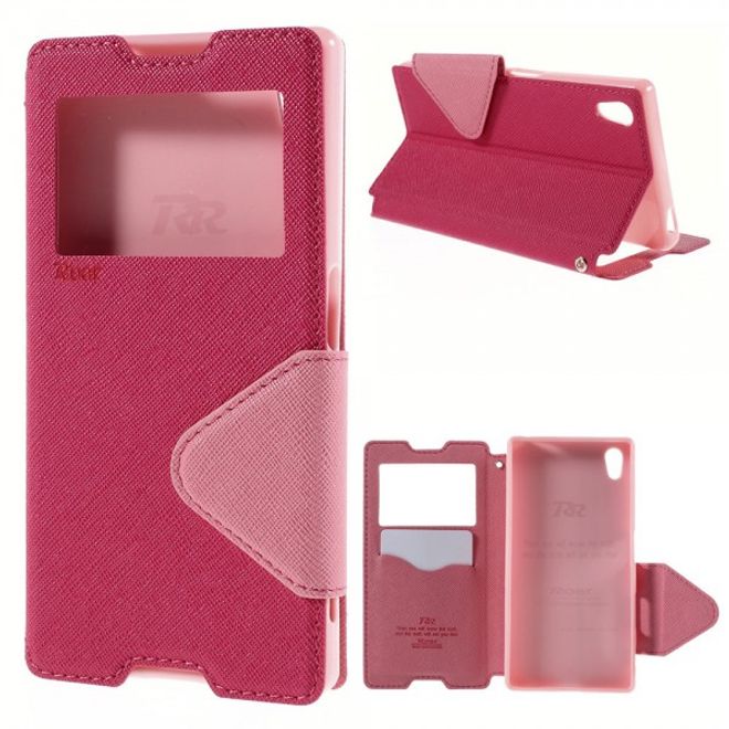 Sony Xperia Z5 Roar Korea Diary View Leder Flip Case mit kleinem Fenster - rosa