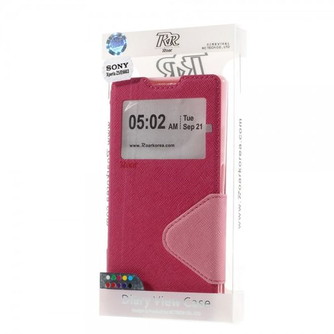 Sony Xperia Z5 Roar Korea Diary View Leder Flip Case mit kleinem Fenster - rosa