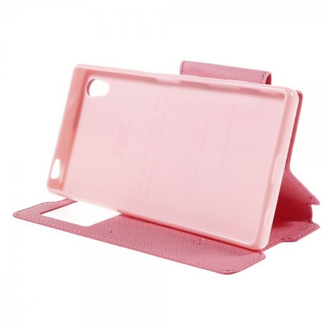 Sony Xperia Z5 Roar Korea Diary View Leder Flip Case mit kleinem Fenster - rosa
