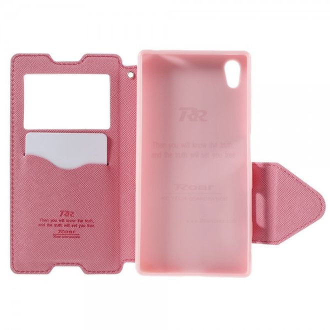 Sony Xperia Z5 Roar Korea Diary View Leder Flip Case mit kleinem Fenster - rosa