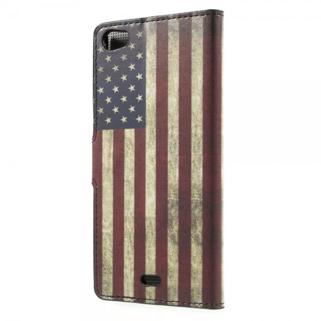 Wiko Highway Pure 4G Leder Case mit USA Flagge retro-style