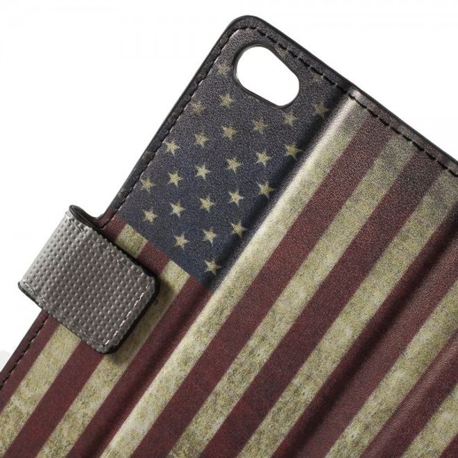 Wiko Highway Pure 4G Leder Case mit USA Flagge retro-style