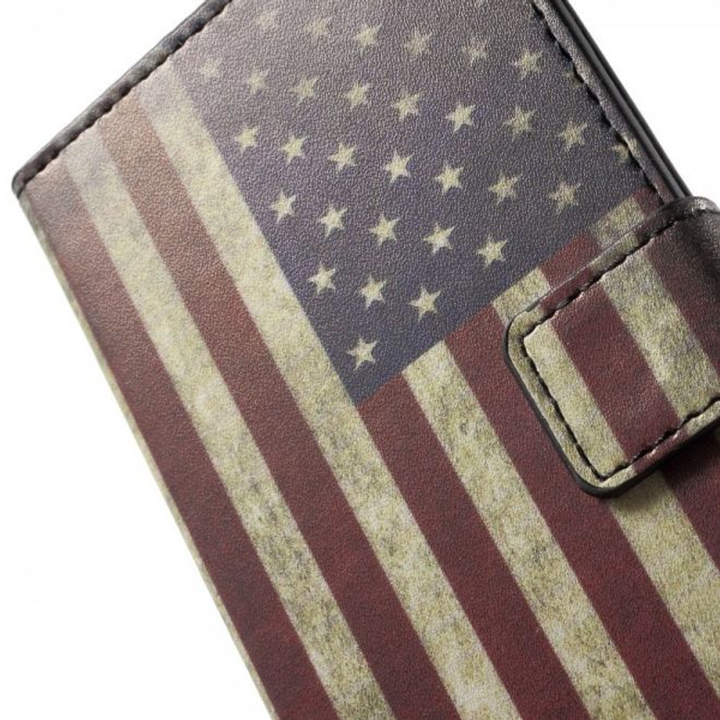 Wiko Highway Pure 4G Leder Case mit USA Flagge retro-style
