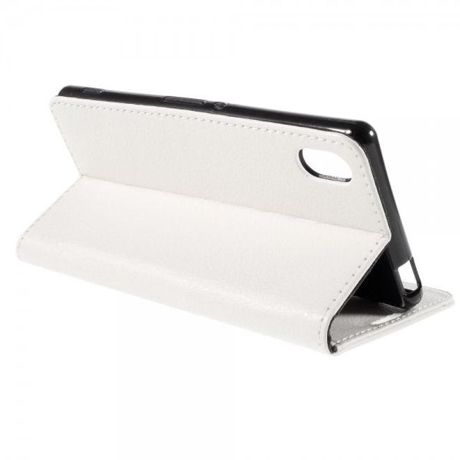 Sony Xperia M4 Aqua Schickes Leder Case mit Litchitextur und Standfunktion - weiss