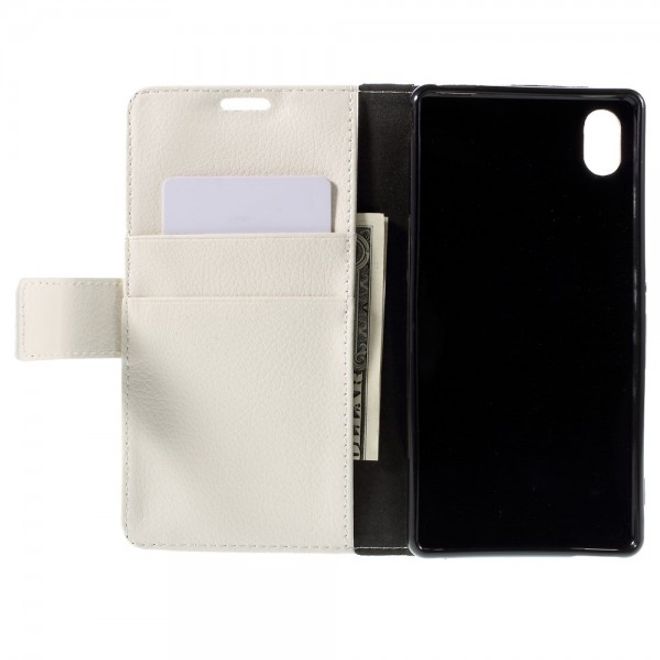 Sony Xperia M4 Aqua Schickes Leder Case mit Litchitextur und Standfunktion - weiss