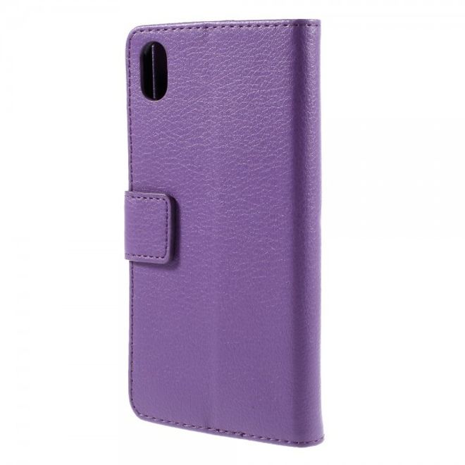 Sony Xperia M4 Aqua Schickes Leder Case mit Litchitextur und Standfunktion - purpur