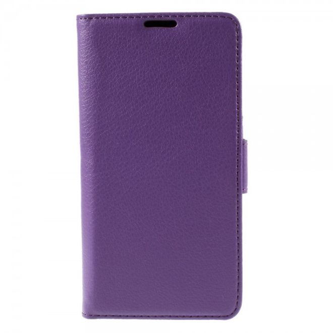 Sony Xperia M4 Aqua Schickes Leder Case mit Litchitextur und Standfunktion - purpur